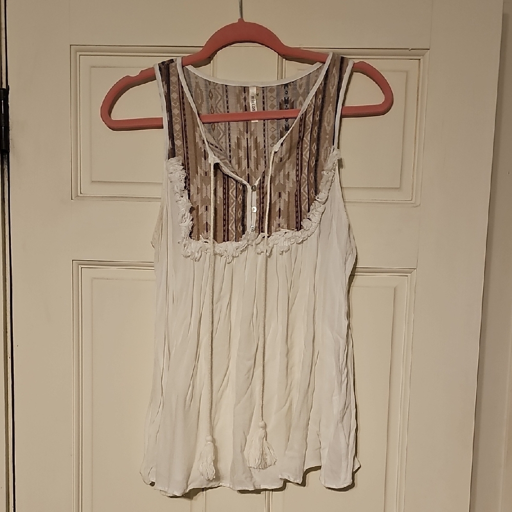 Women's White and Brown Sleeveless Top